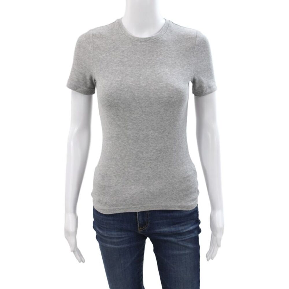 Tibi Women Basic Gray Crew Neck Short Sleeve Cotton T-Shirt Size XS